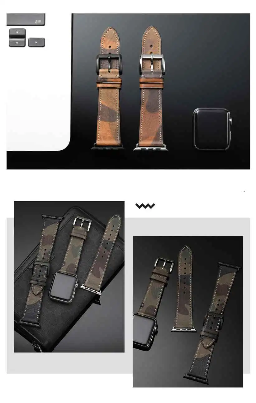 Ремешок для часов аpple 38 мм 42 мм Apple Watch Band 40 мм 44 мм Camo Series 4/3 Series 2 Series 1 iWatch кожаный браслет