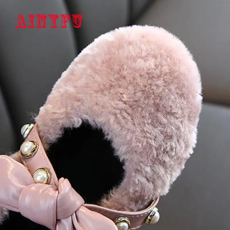 Ainyfu Детский галстук-бабочка принцесса Bootie осень зима мода девушки плюш хлопок обувь дети теплые Нескользящие сапоги с мягким низом B320