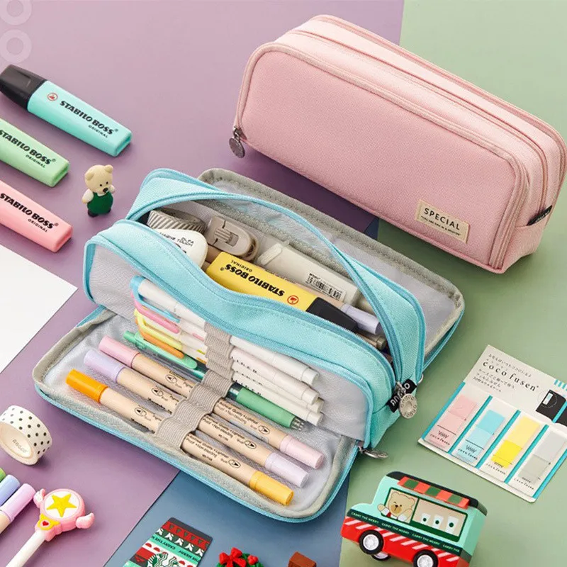 Estuche de lápices de gran capacidad, estuche escolar, suministros, caja escolar, bolso de lápices, 3 papelería|Bolsas de almacenamiento| - AliExpress