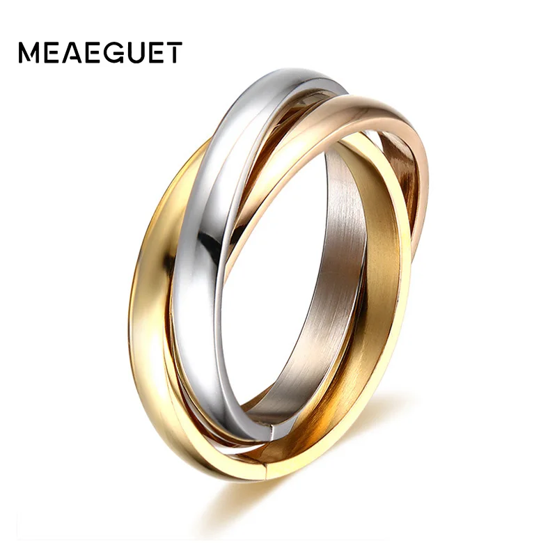 Кольцо женское классическое золотистое с 3 кольцами|wedding band ring|finger ringband ring |