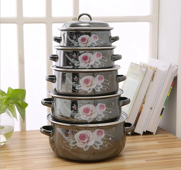

5Pots Set 2-7 Litre Black Environmental Cooking Casserole Pot Enamel pot Boutique Gift Soup Pot Kitchen Ceramic Stew pot