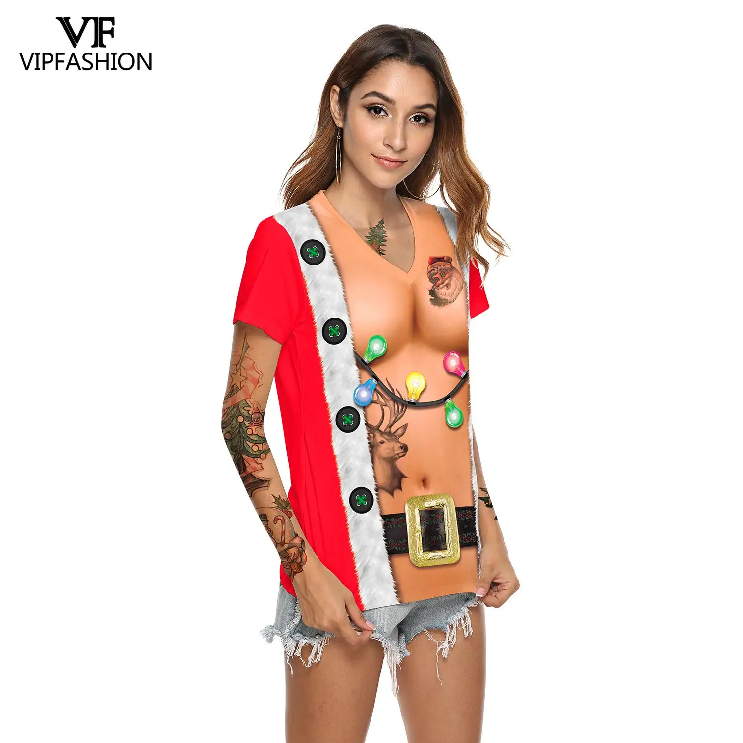 VIP FASHION Funny Xmas Print t Shirt Christmas T-shirts Women Fashion Short Sleeve Casual 3d Party Merry Tshirt Streetwear