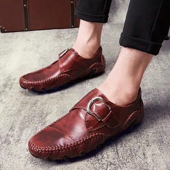 

LIMEIKE Genuine Leather Men Casual Shoes Fashion Slip On Driving Shoes Breathable Designer Luxury Loafers Men