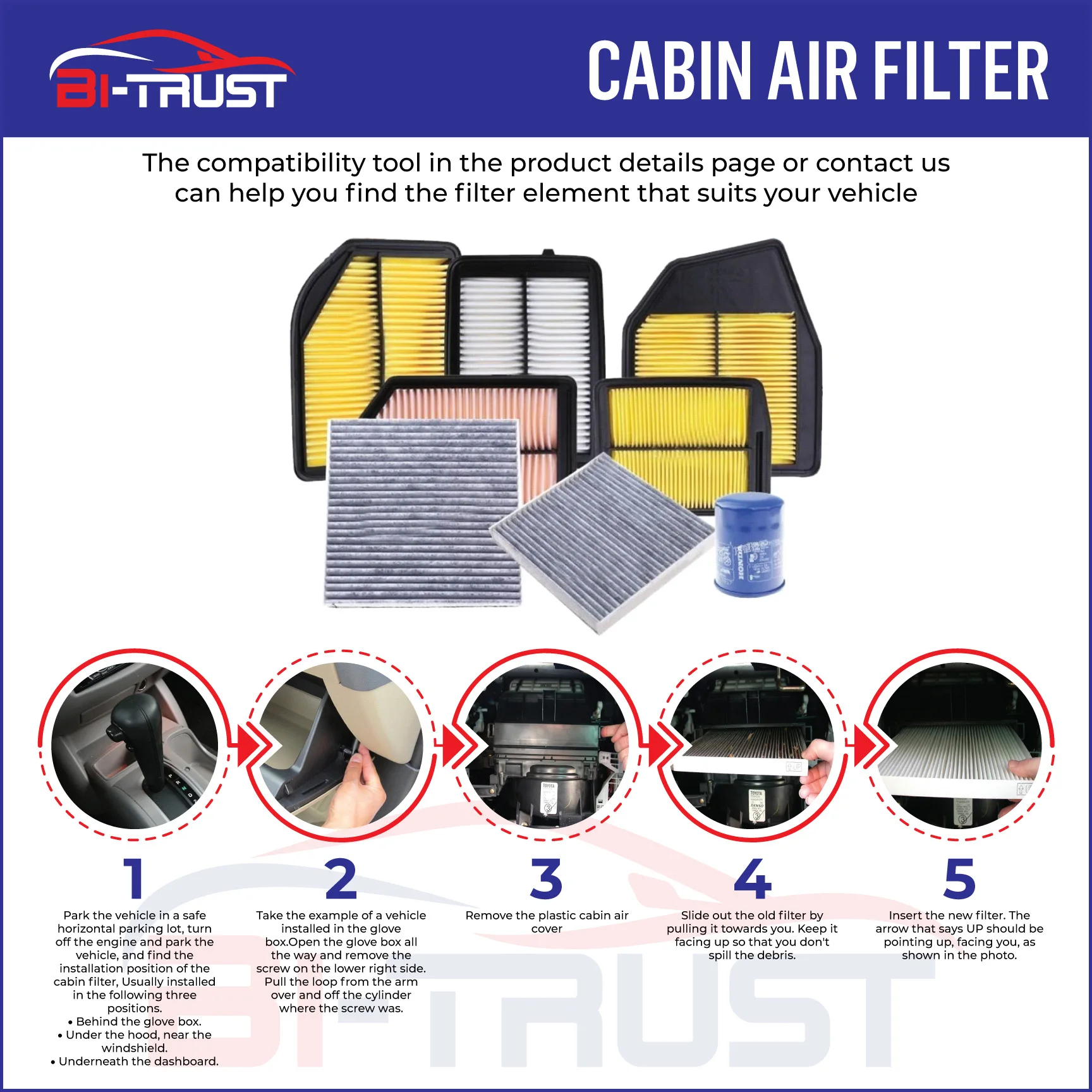 Bi-Trust Cabin Air Filter Activated Carbon for Lexus Rx350 2016-2020 V6 3.5L/Toyota Camry 2018-2020/Prius 2016-2020