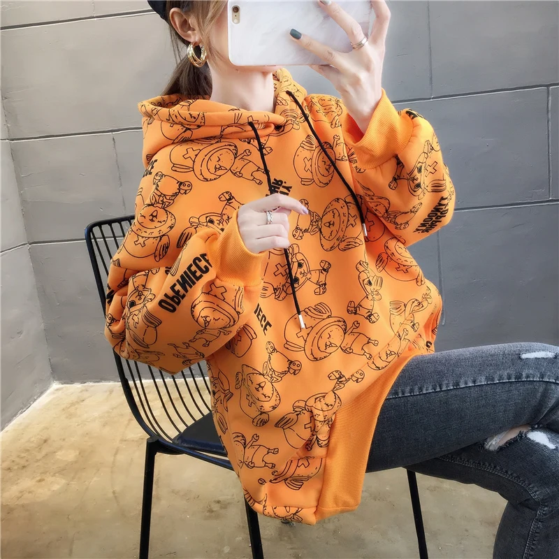 Аниме одна деталь Толстовка для женщин девочек Harajuku оранжевый авокадо Kpop Толстовка с принтом Тони Чоппер шапка оверсайз пальто - Цвет: orange