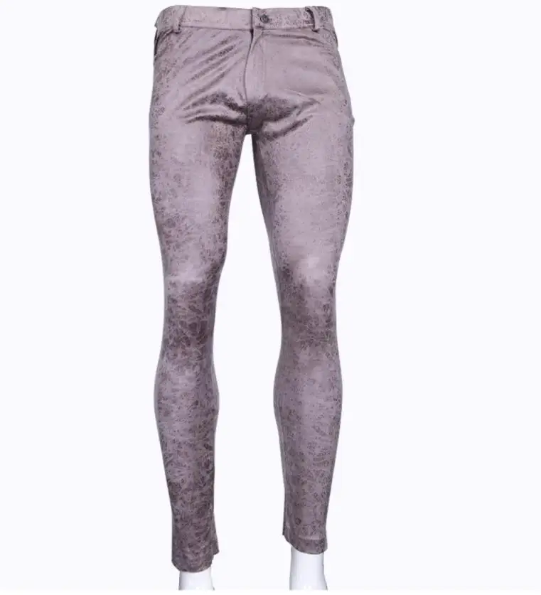 Description Picture 4 of itemMen Sexy Pants Faux Leather Velvet Trousers Slim Tight Casual High Stretchy Stylish