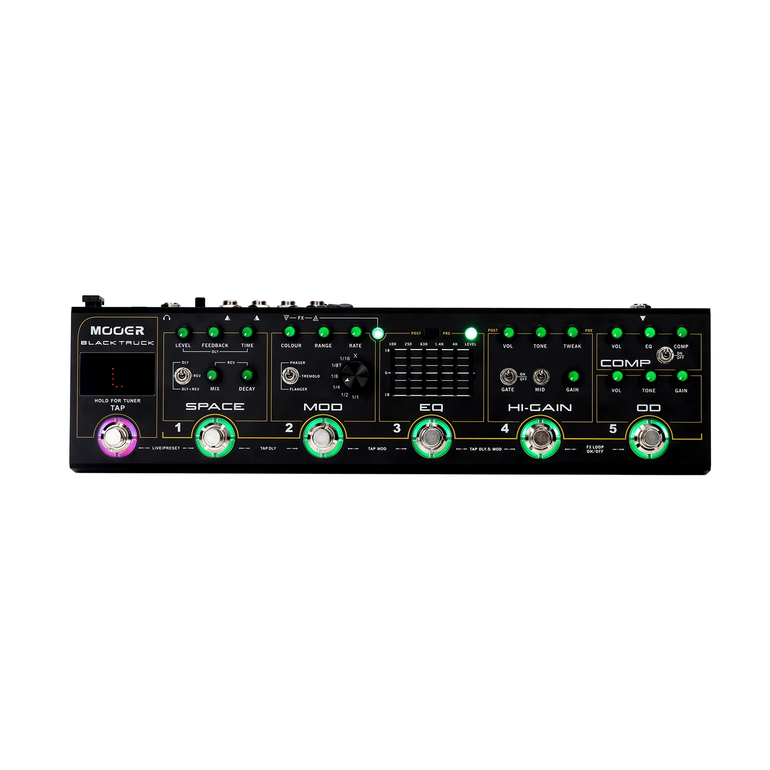 MOOER черный грузовик 6-in-1 комбинированный педаль для гитары для создания спецэффектов компрессор+ Overdrive+ искажения+ EQ+ модуляции+ отложенный сигнал/реверберации