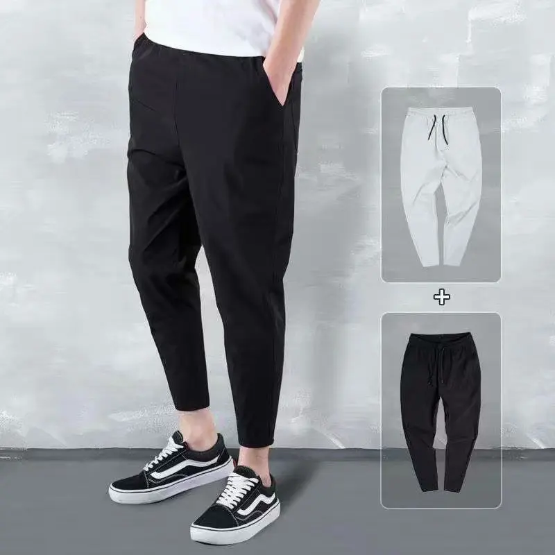 Calça harém masculina de seda gelo respirável,