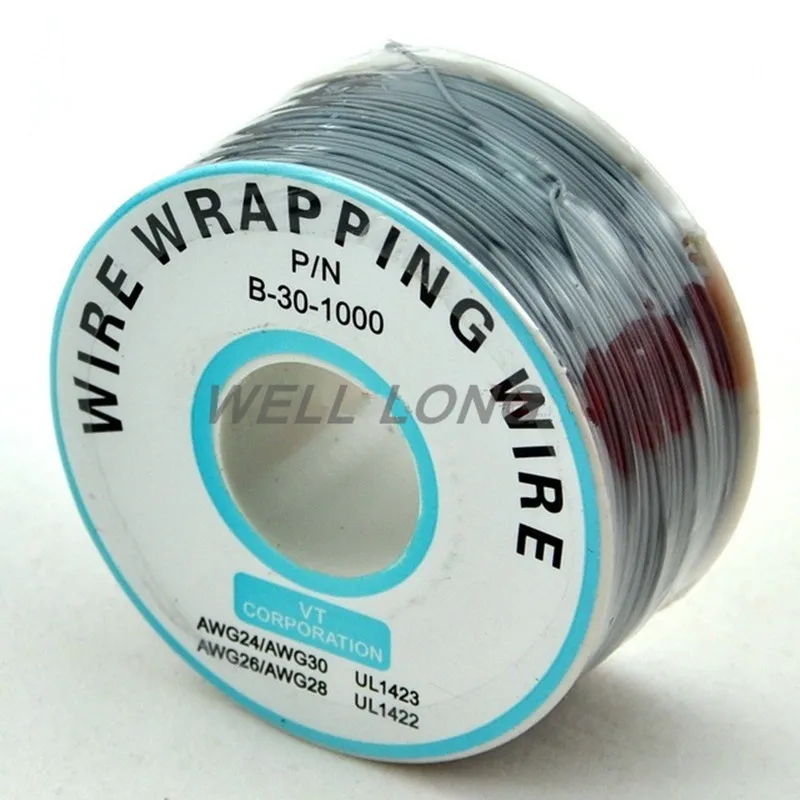 Gray Один рулон 30AWG провода оберточная проволока, луженая медь твердая, ПВХ изоляция, 11 цветов на выбор - Цвет: Gray