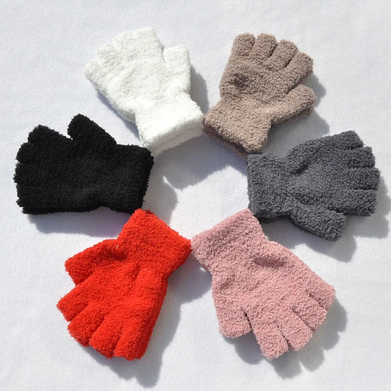 

Men Women Winter Warm All-match Mittens 1PC Solid Color Couple Mittens Half-fingers Gloves Coral Fleece Fingerless Gloves