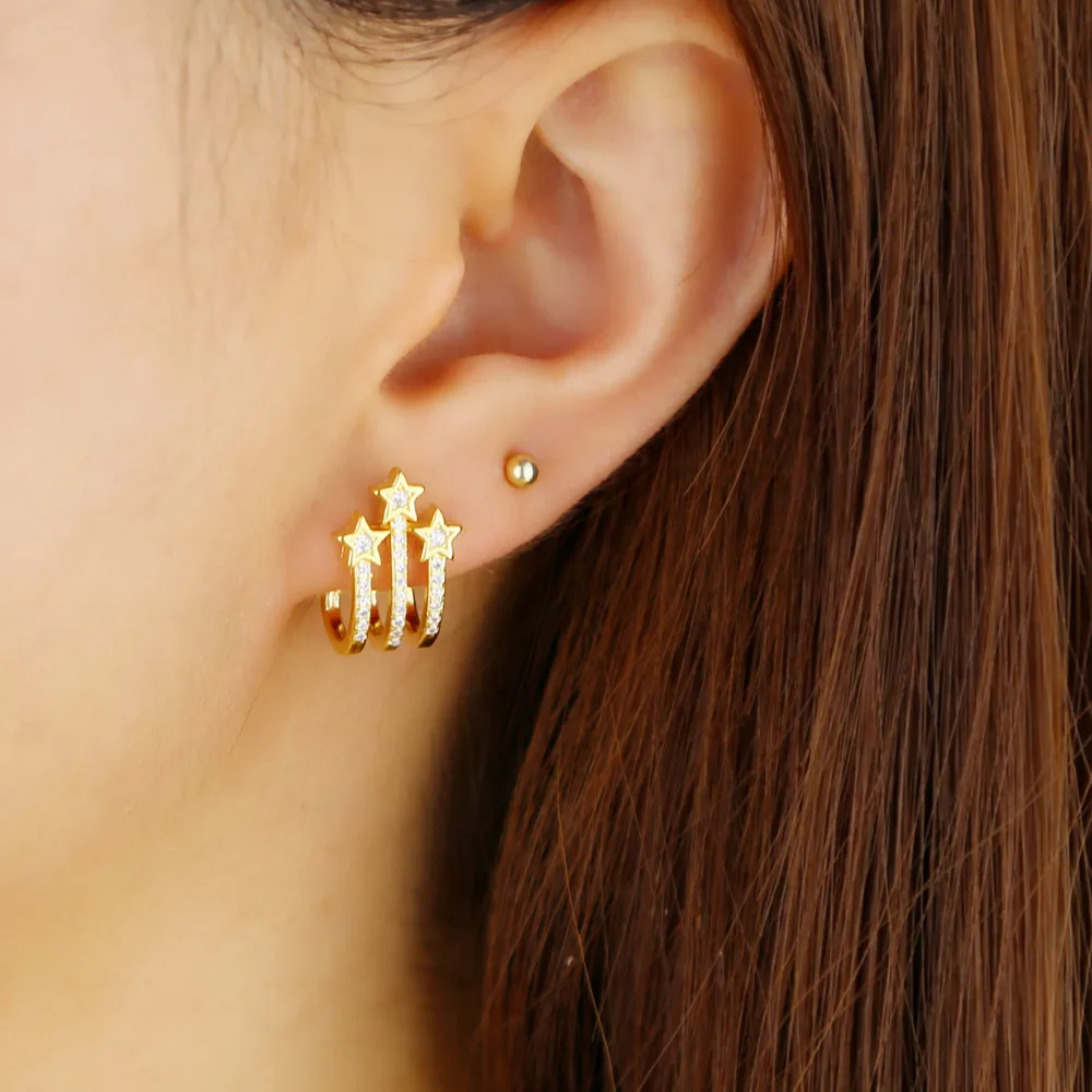 Позолоченные радужные красочные кубические циркония многоцветный Цирконий милые линии бар со звездой серьги-гвоздики для женщин и девушек очаровательные ювелирные изделия