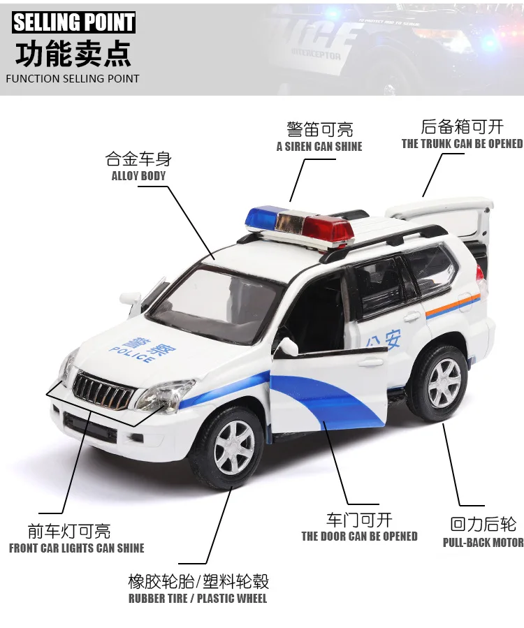 Новая 1:32 модель автомобиля Toyota prado police alloy patrol wagon автомобиль acousto optic SUV с откидной