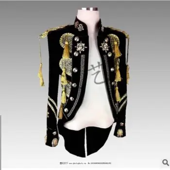 

S-6XL!!Men's palace tuxedo suit 2019 new bar male singer tassel military dress.