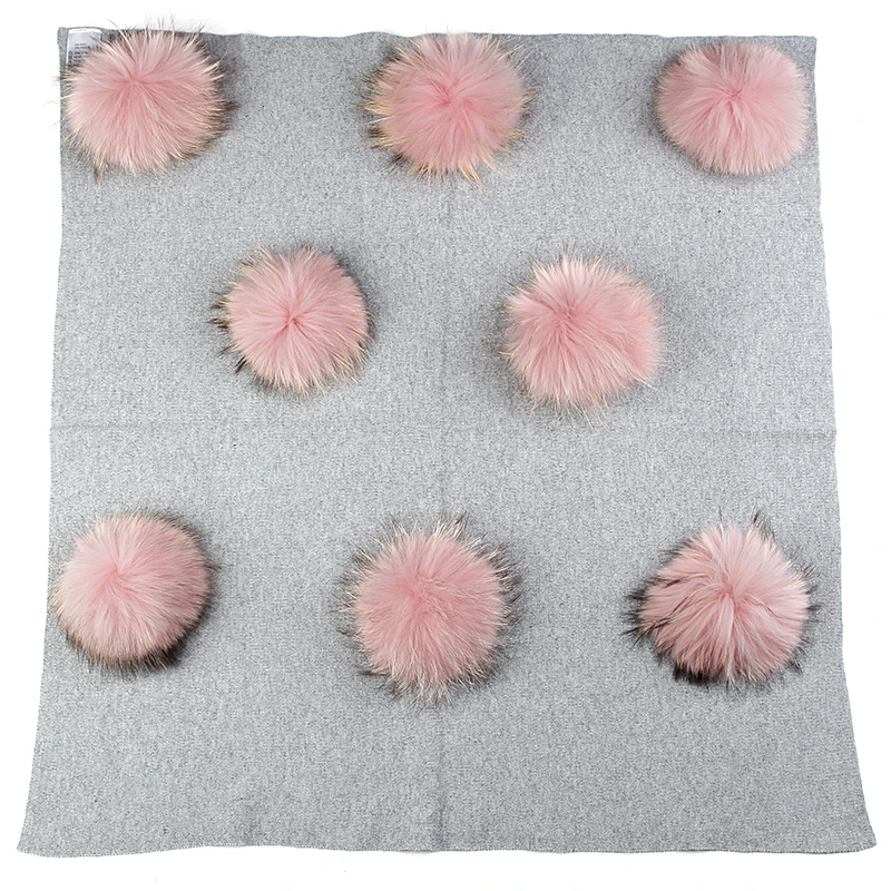 light gray pink Geebro, теплое шерстяное Пеленальное Одеяло для новорожденных, одеяло для сна для путешествий, детские постельные пеленки с помпоном из натурального меха енота, 8 шт - Цвет: light gray pink