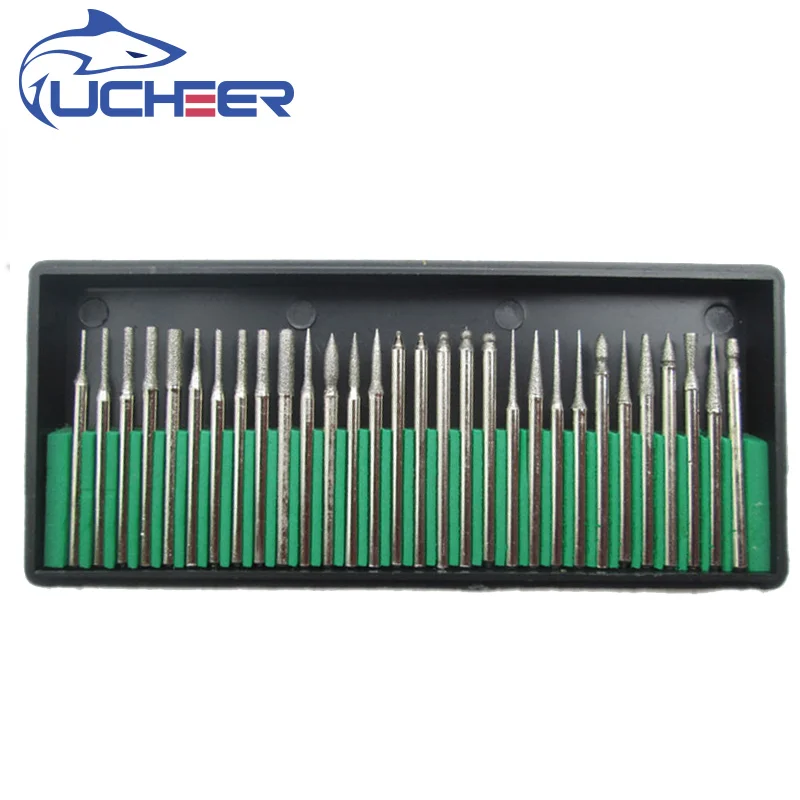 

UCHEER 3mm 30 Pcs/set Diamond Burs For Dremel Rotary Tool Drill Bit Engraving parts Grinding Polishing Needles Files