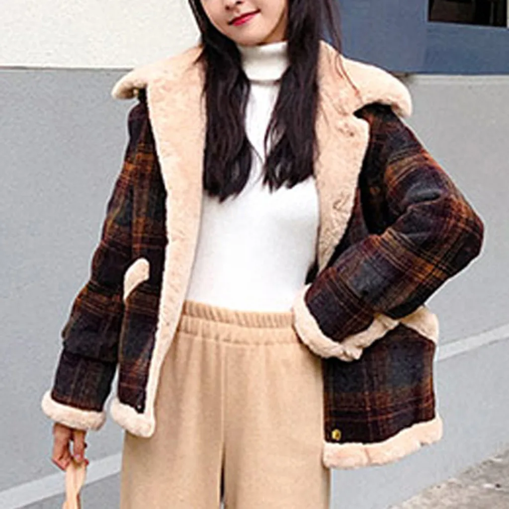 Зимнее женское пальто manteau femme hiver, верхняя одежда в клетку, пэтчворк, утепленное пальто, плюшевая куртка, пальто abrigos mujer invierno