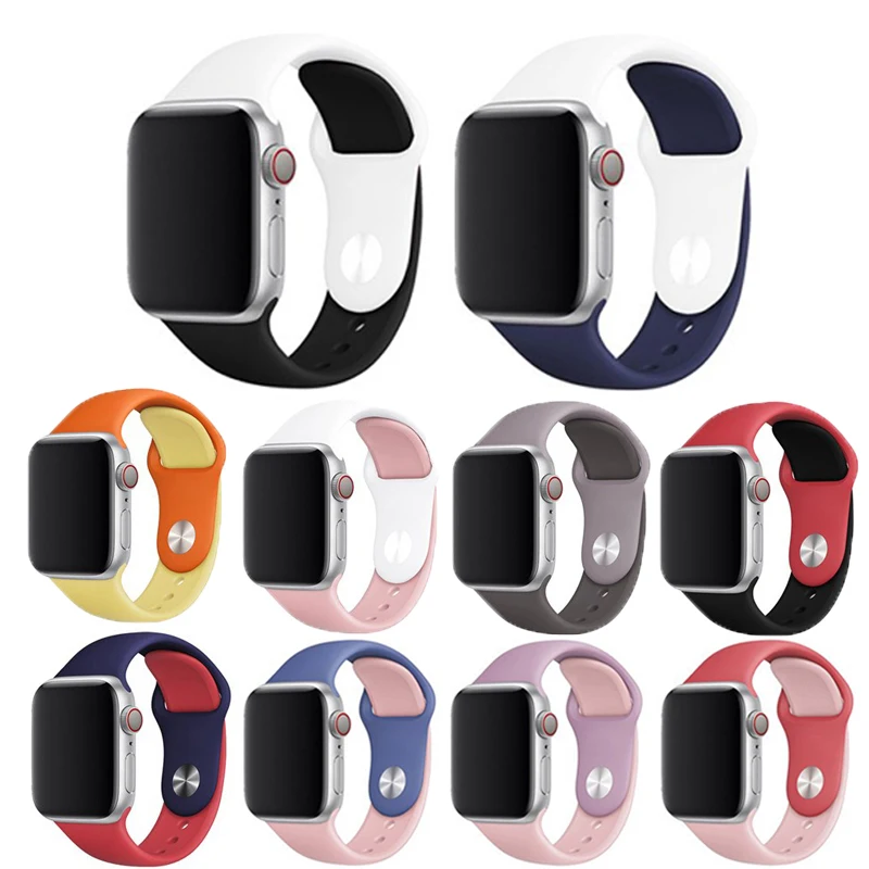 Силиконовый спортивный ремешок для Apple watch band 4 5 44 мм 40 двухцветный браслет iWatch series