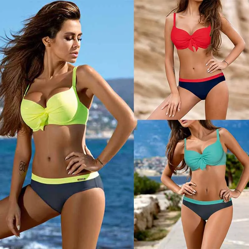 

2019 Sexy Solid Push Up Bikini Women Swimsuit Brazilian bikini Set Bathing Suit bathers Girl Beach Female Swimwear Plus Size XXL