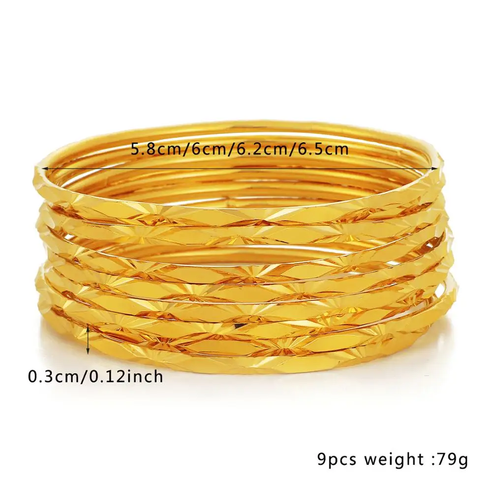 Women Bangles Jewelry Sets 9PCS Gold Color Arab African Bridal Party bangle bracelet