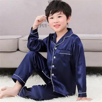 

Boy Pajamas Children Sleepwear Tops Pants Set Boys Ice Silk Home Wear Spring Autumn Kids Pajama Set 3 4 5 6 7 8 9 10 11 12 Year