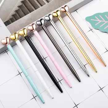 

24 Pcs Per Lot Heart Metal Ballpoint Pen Cute Business Ball Pens Signature Pen Office School Writing Supplies Wholesale