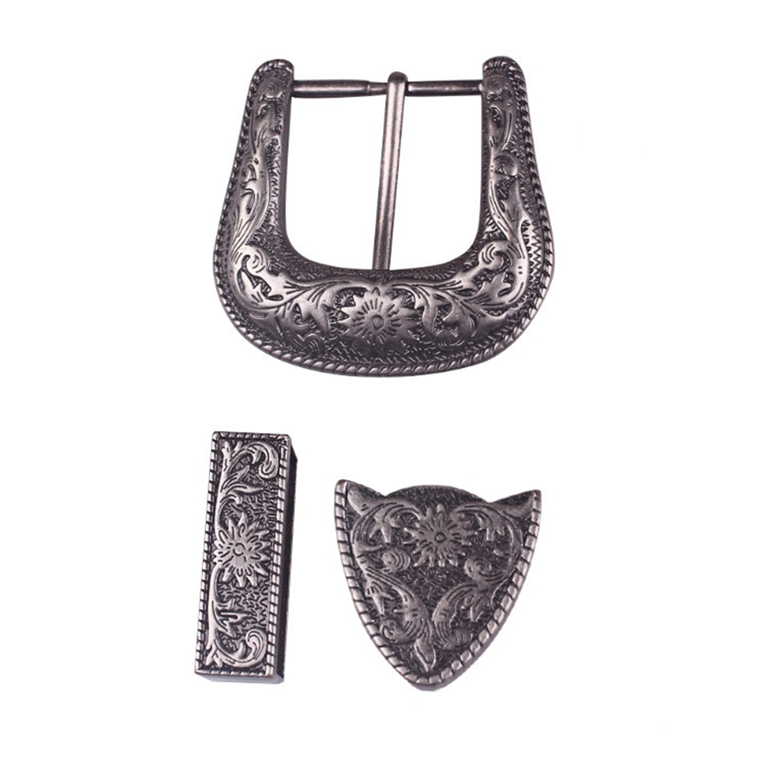 3pcs parts/set vintage carve pattern metal handmake DIY leather craft belt buckle set antique