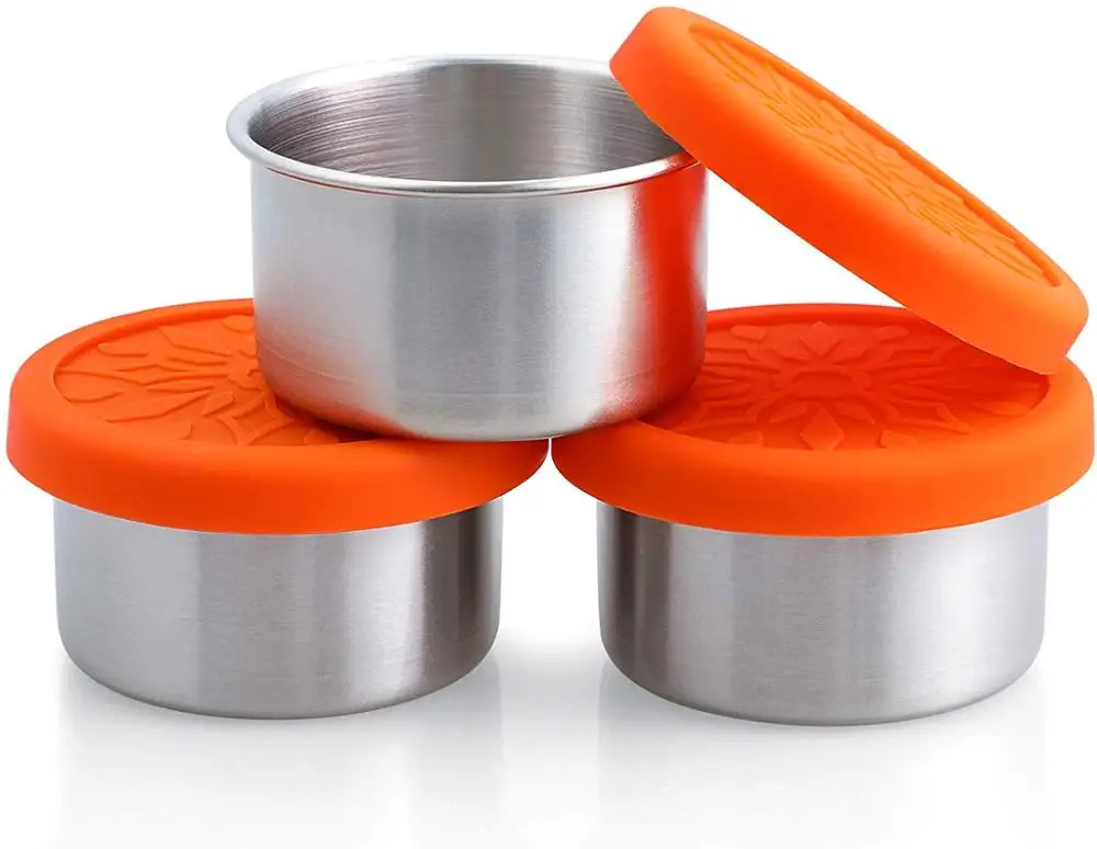 3pcs 3.4 oz Контейнеры для приправ из нержавеющей стали для хранения продуктов, 3 упаковки контейнеров для салата, Набор детских контейнеров для закусок и десертов - Цвет: 3pcs 3.4 oz