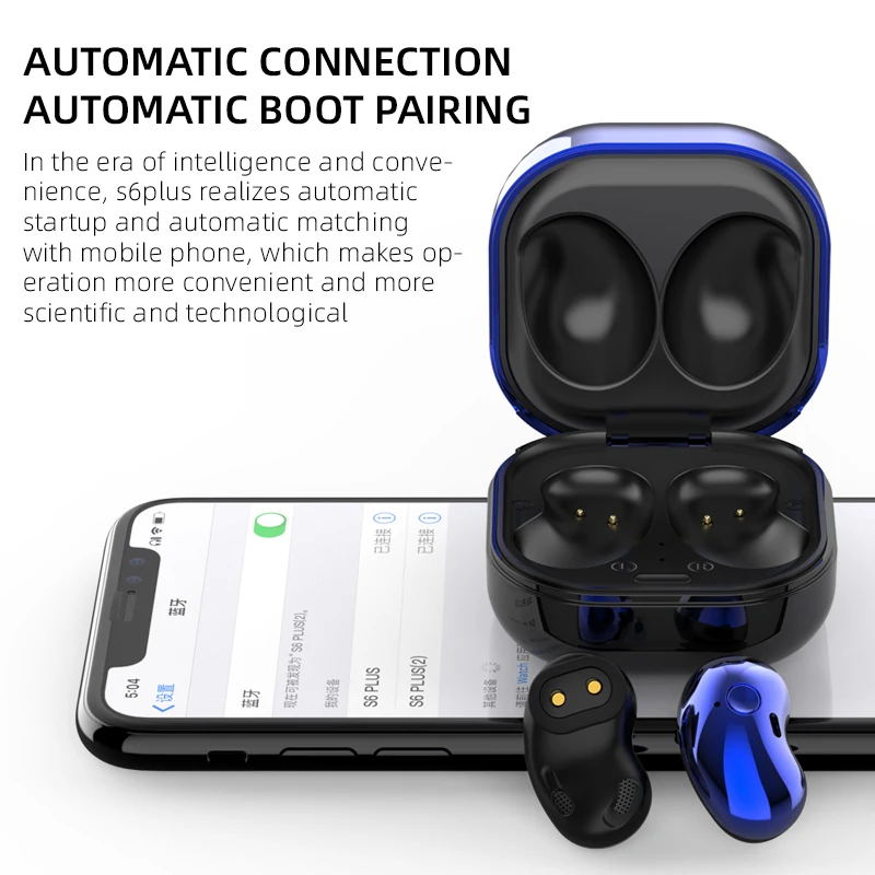 Hot Sale New S6plus Black TWS Bluetooth Headphones Stereo Wireless Headset Earbuds In Ear Earphones Ear Buds For Mobile Phone