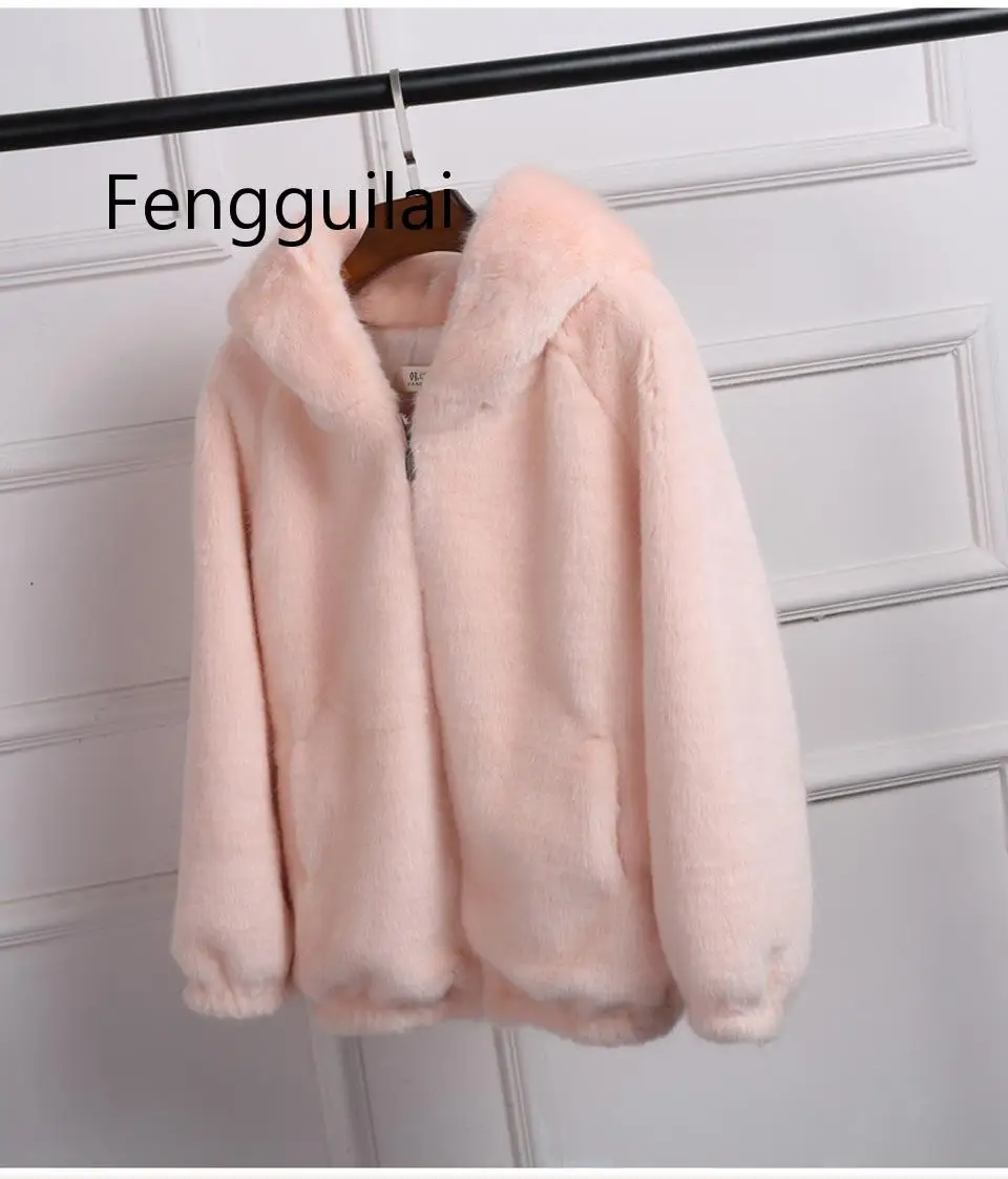 FENGGUILAI 2019 новое пальто из искусственного меха с капюшоном высокой талией Модная
