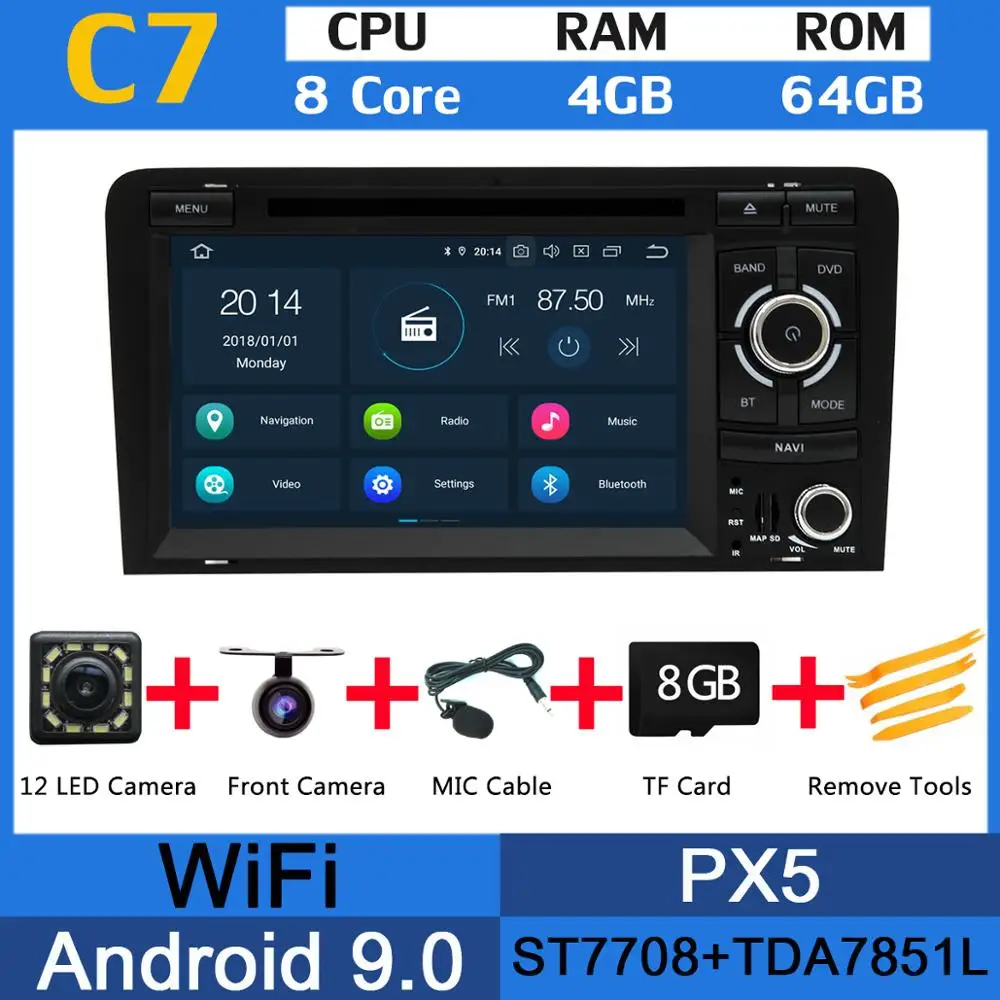 PX6 4G+ 64G Android 9,0 автомобильный DVD Мультимедиа gps навигация Радио для Audi A3 S3 RS3 2006-2012 стерео DSP Авто CarPlay головное устройство - Цвет: PX5