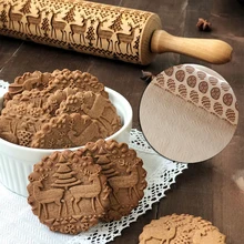 1 шт. Рождественская деревянная печать Выгравированная Скалка тисненые палочки для печенья роликовая Печать Эмаль многоузорная опционально 5