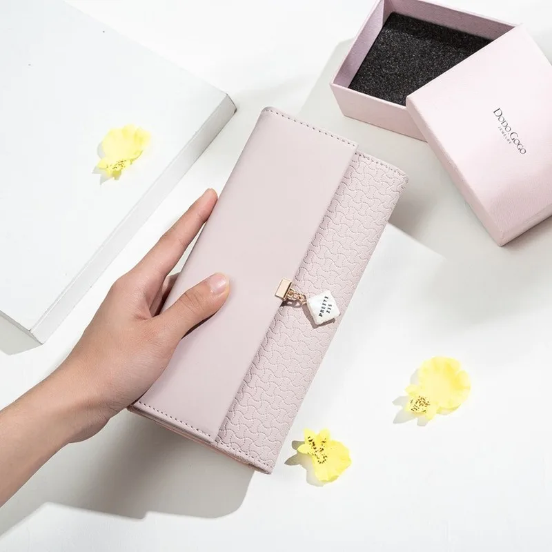 

2020 new ladies long wallet Korean style small fresh three-fold buckle zipper large capacity ladies wallet wallet