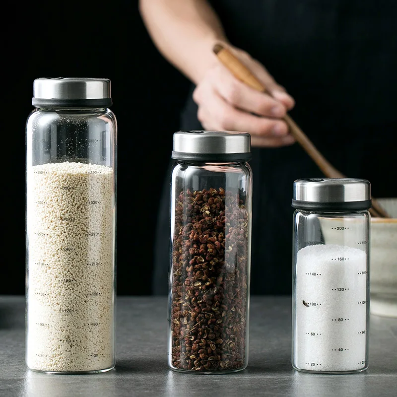 

200ml 300ml 500ml High Borosilicate Glass Storage Bottles Seasoning Pepper Spice Shaker Kitchen Salt Sesame Condiment with Lid