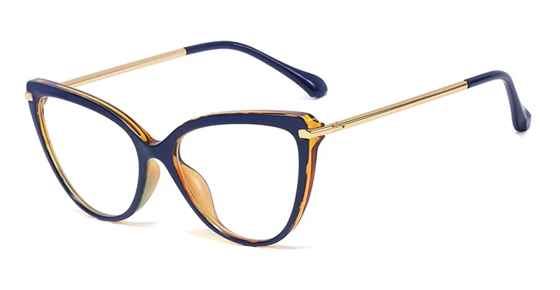 blue gold frame Kachawoo очки по рецепту кошачий глаз Ретро золото tr90 оптическая оправа очки женские прозрачные линзы узор стиль подарки на год - Цвет оправы: blue gold frame
