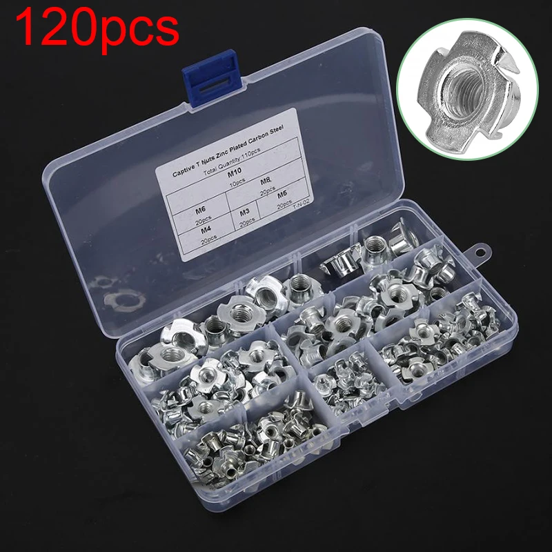 

120pcs Zinc Plated Nuts Assortment Kit M3 M4 M5 M6 M8 Thread Replacement Industrial Construction Fastener Hardware Accessories