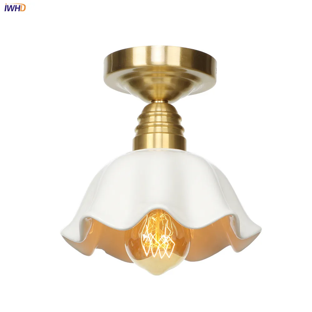 

IWHD Nordic White Ceramic LED Ceiling Lamp Bedroom Living Room Lights Flush Mount Copper Edison Ceiling Light Plafonnier Lustre