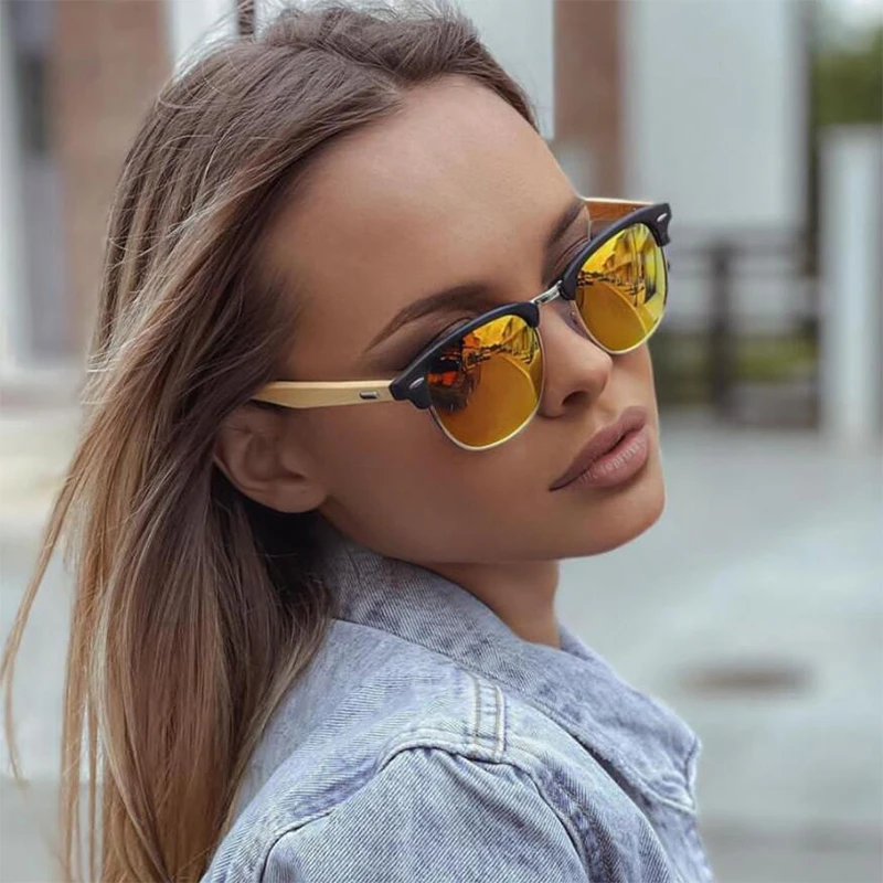 Gafas de sol con espejo naranja mujer, lentes de sol cuadradas de medio Marco, de lujo, de imitación, de madera, Estilo Vintage|Gafas para mujer| - AliExpress