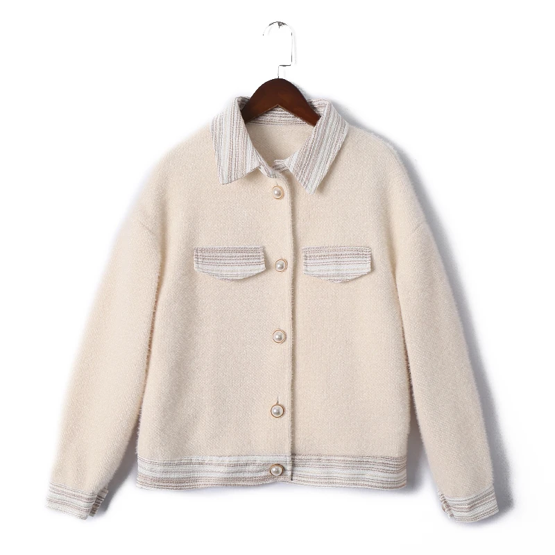 Finest  AOEMQ Fashion Coats Vintage England Outwear Coats with Simulation Pearl Button Breasted Coats Winte