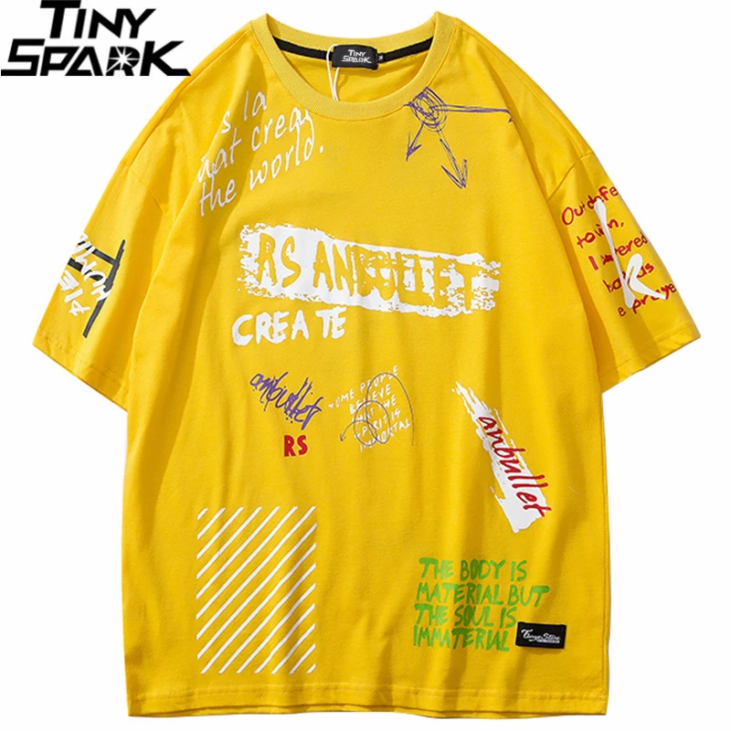 Футболка мужская в стиле хип хоп с граффити уличная одежда Харадзюку модные