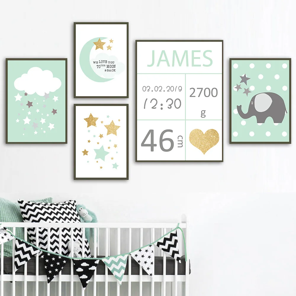 Custom-Name-Poster-Nursery-Wall-Art-Prints-Cloud-Moon-Canvas-Painting-Elephant-Posters-Nordic-Wall-Pictures (3)