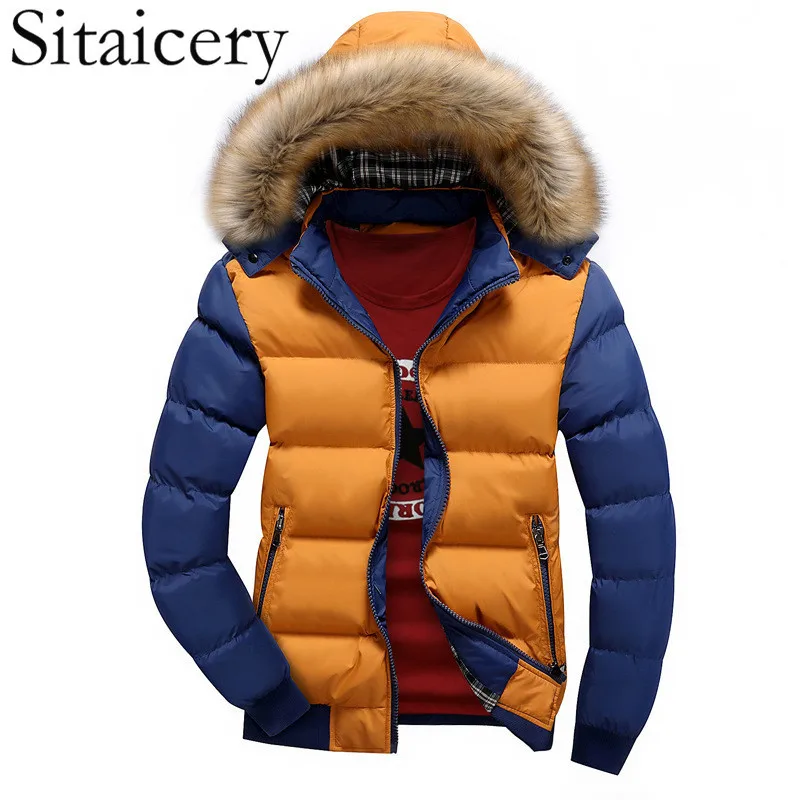 1 Sitaicery, мужская зимняя куртка на молнии, зимняя мужская куртка, 4xl, мужские пальто, зимняя мужская куртка с мехом и воротником, брендовая одежда - Цвет: 1