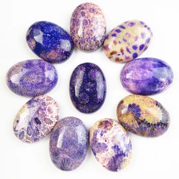

(10pieces/lot) Natural Purple Chrysanthemum Coral Fossils Oval CAB CABOCHON 18x25x6mm