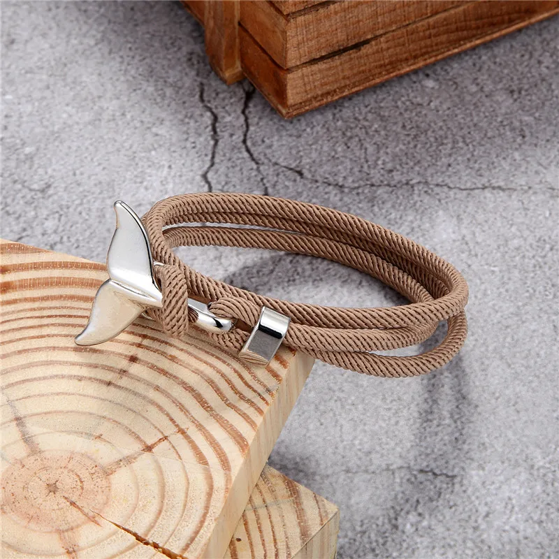 Whale Tail Anchor Bracelets Men Multilayer Charm Rope Chain Bracelet Male Women Navy style - Image 2