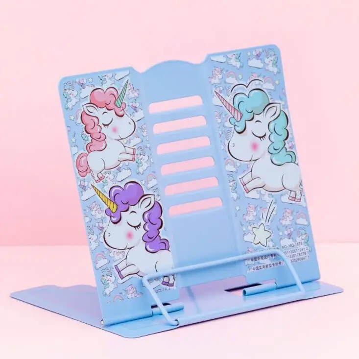 Kawaii Единорог Металлический регулируемый портативный держатель для книг для чтения складная подставка держатель книжная полка держатель для документов база канцелярские принадлежности