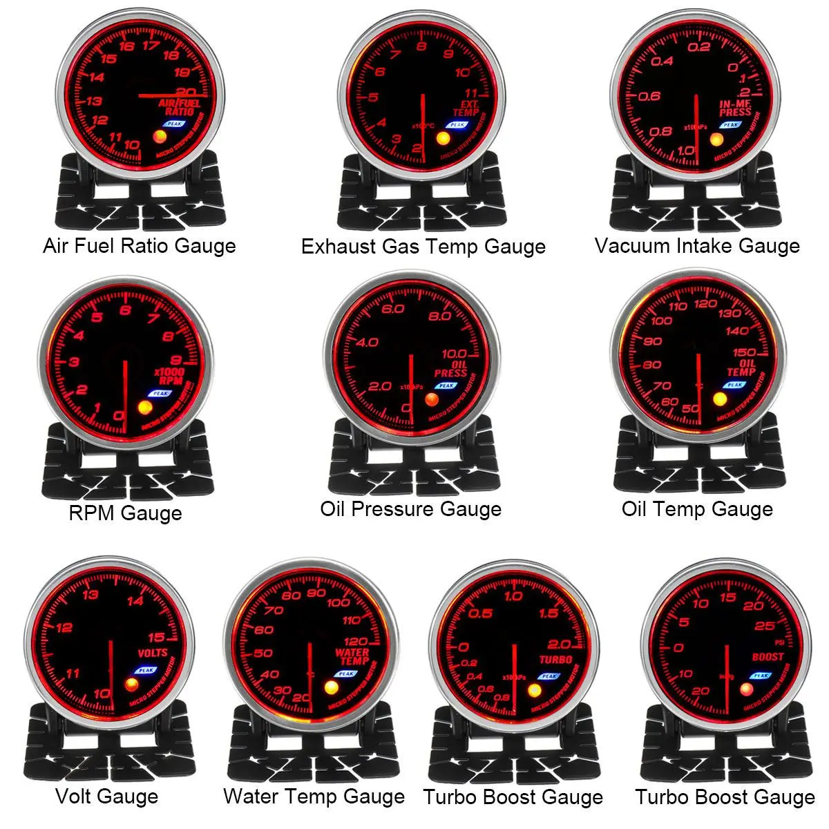 2," 60 мм Универсальный Автомобильный датчик светодиода Turbo Boost Gauge Bar PSI температура воды Температура масла давление Тахометр вольт выхлопной газ Воздух Топливо