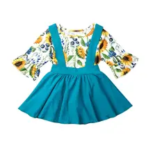 Новые детские топы с длинными рукавами и подсолнухами для девочек+ юбка, комплект одежды, хлопковая одежда