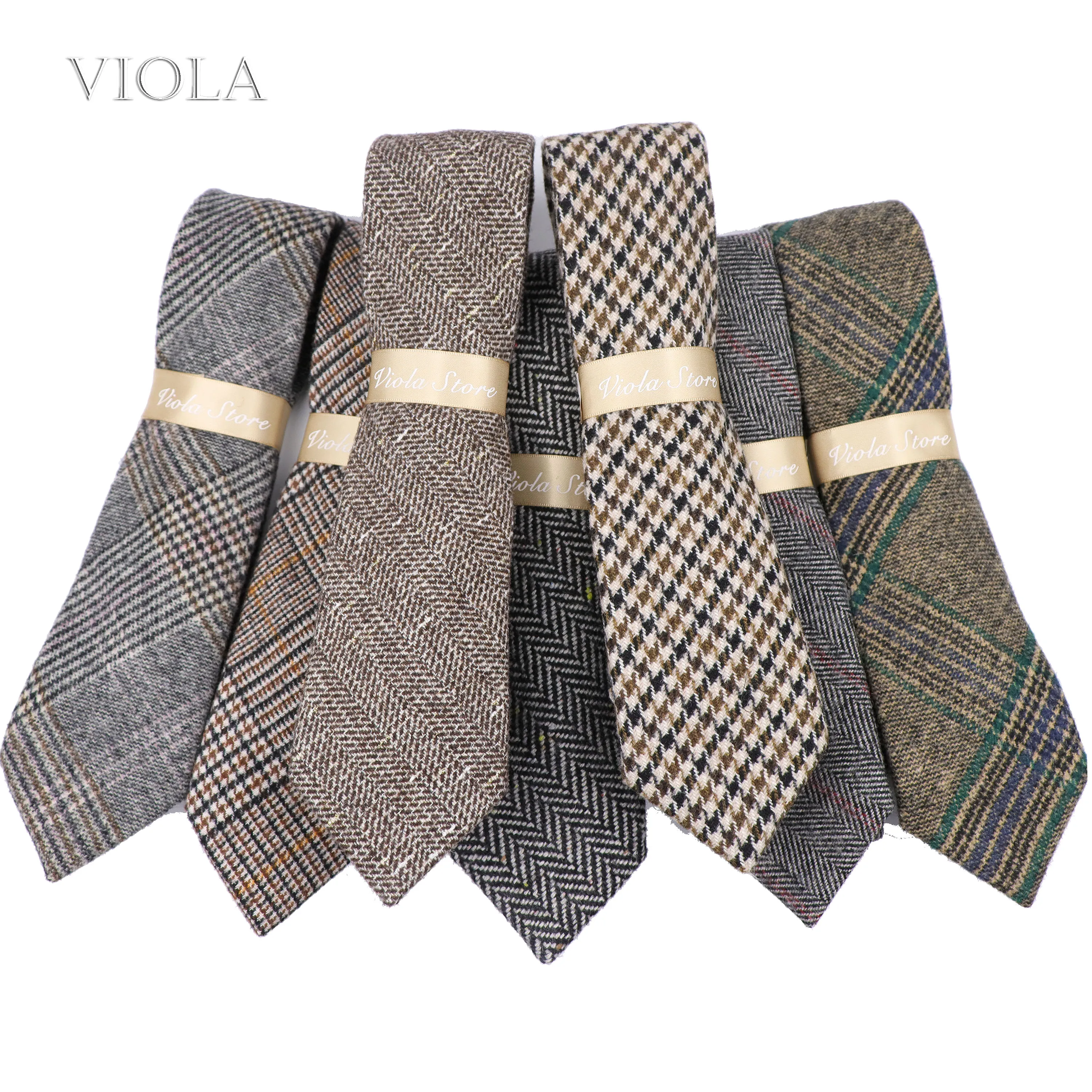 Classic Top 50% Wool Soft Necktie 7cm Brown Grey Men Striped Plaid Cashmere Tie Wedding Tuxedo Suit Party Cravat Gift Accessory
