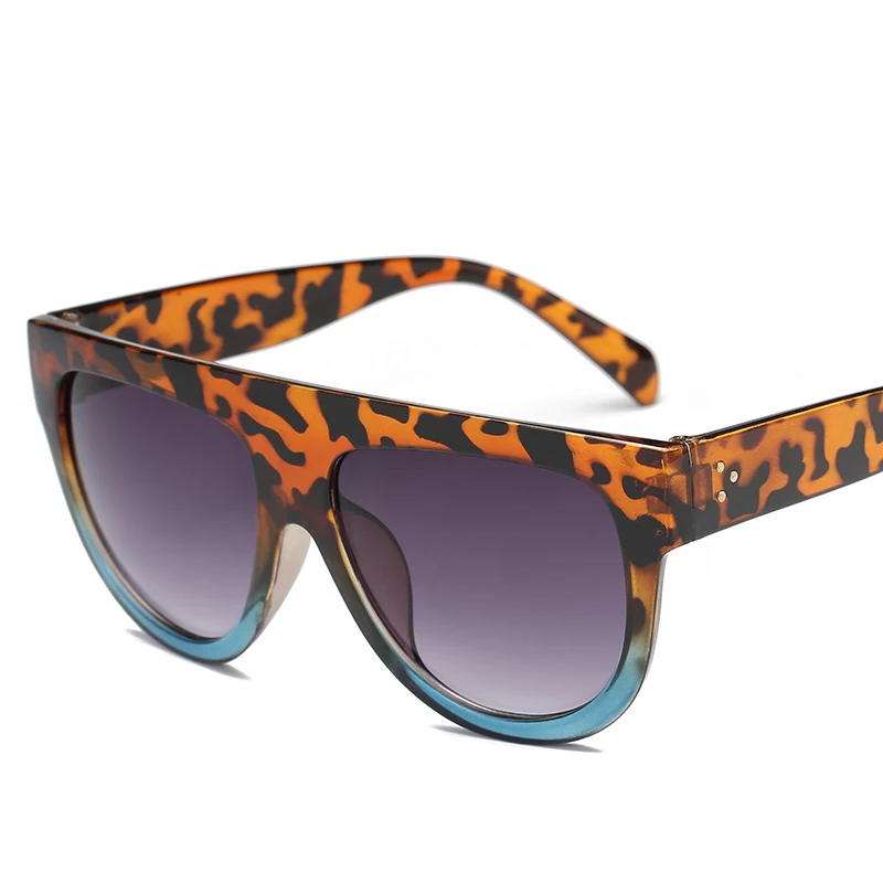 Женские солнцезащитные очки с плоским верхом, ретро брендовый дизайн, солнцезащитные очки, женские леопардовые очки с заклепками, UV400 Oculos De Sol Feminino - Цвет линз: C8