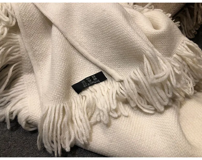 Женский кашемировый шарф, 100, вязаный, с кисточками,, осенний и зимний, полый, с бахромой, шарф, теплый, роскошный, брендовый, стильный, с бахромой, теплый, толстый