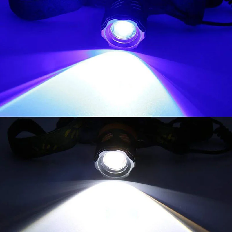 2way Waterproof Head Light Headlamp 2 LEDs Headlight Blue Yellow Fishing Flashlight Torch Head Lamp + Charger + 18650 Battery
